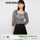 VEROMODA上衣女新款蕾絲印花復古甜美小清新七分袖 黑色S59 M