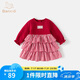 班喜迪女童連衣裙2025新款洋氣兒童公主裙周歲女寶寶禮服春秋季小童裙子 紅色 90