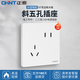 正泰（CHNT）開關(guān)插座面板86型暗裝家用墻壁開關(guān)面板二三插座正斜五孔5孔無框大板6T亮白色 斜五孔10只裝