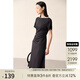 AMII2025夏極簡(jiǎn)新款純色一字領(lǐng)短袖套頭抽褶修身中長(zhǎng)梭織連衣裙女 黑色 165/88A/L