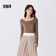 森馬（Semir）【長(cháng)袖T恤合輯】女短款做舊復古修身春秋季街頭字母假兩件套頭衫 D款-咖啡50800 L 165/88A