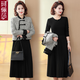珂儷莎媽媽秋裝國(guó)風(fēng)連衣裙套裝中老年女春秋外套貴夫人新中式套裙兩件套 YMQ-6633 黑色【兩件套】 2XL 【建議105-120斤】
