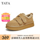 他她（TATA）加絨厚底毛毛鞋外穿女鞋冬季保暖單鞋子新款CGH01DM4 黃棕（仿毛里） 37