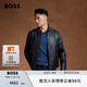 BOSS【機車風(fēng)羊皮】男士立領(lǐng)雙拉鏈復(fù)古風(fēng)皮夾克 001-黑色 M (48)