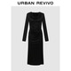 UR2025秋季新款女裝法式氣質(zhì)蕩領(lǐng)褶皺長(cháng)裙連衣裙UWJ750098
