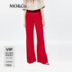 MO&Co.牛仔褲2025夏新品棉質(zhì)中腰及地闊腿褲紅色設(shè)計感精裁MBE2JEN008 大紅色 M /M