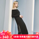 哥弟真的好（GIRDEAR）女裝一字領(lǐng)側(cè)拉鏈開衩純羊毛針織洋裝連衣裙A500095 黑 S (2碼)