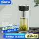 萬象（WANXIANG）雙層玻璃杯男士杯節(jié)日禮物茶杯大容量車載便攜水杯茶商務(wù)辦公水杯 V273R-黑綠色370ml