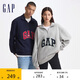 GAP男女裝24秋冬碳素磨毛字母logo抓絨立領(lǐng)衛(wèi)衣609264