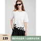 ELLE法式摩登不規(guī)則印花圓領(lǐng)T恤女2025夏新款設(shè)計(jì)感寬松短袖上衣 白色 M