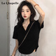 拉夏貝爾2025新款polo領(lǐng)氣質(zhì)正肩百搭短袖t恤女夏季女士上衣 黑色 S