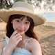 巧丂編織帽遮陽草帽女夏季大帽檐草編漁夫帽海邊沙灘防曬帽 氛圍感 平頂毛邊蝴蝶結(jié)草帽【米色】