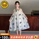 G.DUCKKIDS小黃鴨童裝裙子女童夏季2025年新款兒童衣服刺繡小花無(wú)袖沙灘裙女 圖片色 160 建議13~14歲（150-160cm）