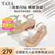 他她（TATA）絕美坡跟涼鞋女度假一字帶厚底時(shí)裝涼鞋夏季新款7MY14BL4 銀色 37