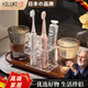 AILUKI日本玻璃漱口杯家用情侶一對刷牙杯子高顏值洗漱杯牙刷置物架 洗漱杯3件套煙灰色+琥珀色