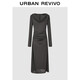 UR2025秋季新款女裝法式氣質(zhì)蕩領(lǐng)褶皺長(cháng)裙連衣裙UWJ750098