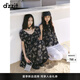 DZZIT地素短袖連衣裙2025夏季新款復古重工刺繡泡泡袖裙子女3J2O4236A 黑色（連衣裙) S