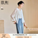 香影新中式輕國風薄款外套女2025夏裝新款刺繡小個子盤扣開衫上衣 米白 M 160/84A/95-110斤