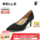 百麗（Belle）七夕禮物優(yōu)雅高跟單鞋女25秋新商場(chǎng)款羊皮絨面通勤單鞋3O412CQ5 黑色 37 (235mm)