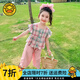G.DUCKKIDS小黃鴨童裝兒童衣服女童套裝夏季2025新款女孩碎花飛袖兩件套 格子飛袖山本褲套裝 120 建議身高105-115cm 4-5周歲