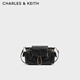 CHARLES&KEITH25秋新品油蠟皮菱格腋下雙肩包機車包七夕禮物CK2-60782702 Black黑色 S