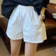 小野七天白色短褲女休閑夏季薄款百搭松緊腰寬松小個(gè)子a字高腰直筒闊腿 白色 M