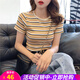 短款條紋t恤女短袖新款學(xué)生潮上衣修身女士高腰緊身體恤春夏秋 黃色  均碼