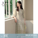 玖姿·安娜蔻浪漫莫奈風(fēng)100%真絲桑蠶絲田園風(fēng)連衣裙女2024夏款 花紋綠 L