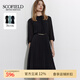 SCOFIELDScofield女裝法式小高圓領(lǐng)優(yōu)雅通勤七分袖百褶連衣裙氣質(zhì)中長裙 黑色 M 165