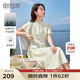 熙世界sllsky新中式改良旗袍裙子夏季女裝氣質(zhì)國風(fēng)印花天絲連衣裙高級感 淺綠底竹葉花 S