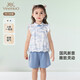 英氏（YEEHOO）兒童衣服夏季戶(hù)外休閑套裝女童透氣背心短褲中大童新中式套裝