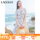 lagogo高腰不規(guī)則雪紡連衣裙女拉谷谷夏季新款系帶荷葉邊碎花裙 混色(Y0) M