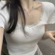繪詩慧短袖女新款2025年夏季潮流T恤白色正肩針織甜美體恤圓領白t顯瘦 蕾絲鏤空碎花T恤 【白色】 M