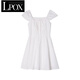 LPOX裙子女夏季2025新款方領(lǐng)連衣裙女小個(gè)子高腰顯瘦甜美收腰a字短裙 白色 (高品質(zhì)) M (建議102-112斤)