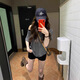 哈魯?shù)?025夏季新款條紋露肩短袖t恤女正肩甜辣風寬松顯瘦撞色斜肩上衣 黑灰條紋 M （80-100斤）