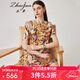 兆君2024春夏真絲新款時(shí)尚復古印花連衣裙女短袖桑蠶絲裙子 橙色印花 2XL