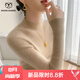牧什 【無(wú)縫一線(xiàn)成衣】山羊絨衫女純色抽條毛衣半高領(lǐng)針織打底衫軟糯 青絨色 L