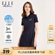 ELLE ACTIVE 百搭氣質(zhì)翻領(lǐng)連衣裙夏季時(shí)尚簡(jiǎn)約運(yùn)動(dòng)休閑透氣收腰顯瘦短袖T恤裙 藏青色 2XL