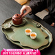 唐豐陶瓷茶盤干泡盤家用高檔創(chuàng)意蓮池功夫茶具茶托盤泡茶專用小型茶臺 綠陶橢圓蓮池茶盤(大)