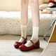 小野七天紅色圓頭淺口瑪麗珍單鞋女2025夏季新款低跟蝴蝶結配裙子jk小皮鞋 紅色瑪麗珍鞋 36碼