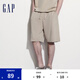 Gap男裝夏季刺繡logo松緊抽繩短褲百搭運動休閑褲465597 卡其色 M (170/80A) 亞洲尺碼