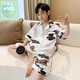 WVD國際品牌兒童夏季冰絲短袖空調(diào)服睡衣中大童薄款男孩寬松家居兩件套 白色短袖翻領(lǐng)小熊口袋五分褲 120 cm