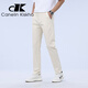 Canelin Kiskha2025新款春夏高端米白色純棉休閑褲男直筒修身商務(wù)男褲春秋款褲子 米白色 34