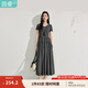 茵曼（INMAN）簡(jiǎn)約通勤針織拼接連衣裙2025夏季女裝新品短袖層次感長(zhǎng)裙子 黑灰色 M