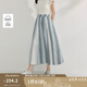 茵曼（INMAN）格紋剪花純棉半身裙2025夏季女裝新款松緊腰寬松a字中長裙 藍(lán)條 XL