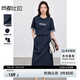 尚都比拉通勤上班套裝女夏季顯瘦休閑百搭上衣半裙兩件套藏藍色配格子  L
