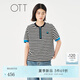 OTT2025夏季新款半開襟圓領(lǐng)純棉T恤女撞色條紋寬松短袖休閑上衣 條紋黑色 L