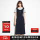 BASIC HOUSE/百家好復古簡約拼接假兩件連衣裙女2025夏季顯瘦長裙 藏青色 M