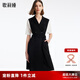 歌莉婭OL風(fēng)連衣裙夏裝女黑色拼接通勤醋酸氣質(zhì)V領(lǐng)小個子1B4C4K080 00B黑色 XXL