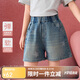 ASK JUNIOR星星燙鉆兒童褲子夏中大童復(fù)古水洗牛仔短褲女童熱褲 藍(lán)色  140 